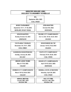 Tournament Schedule – Greater Denver USBC